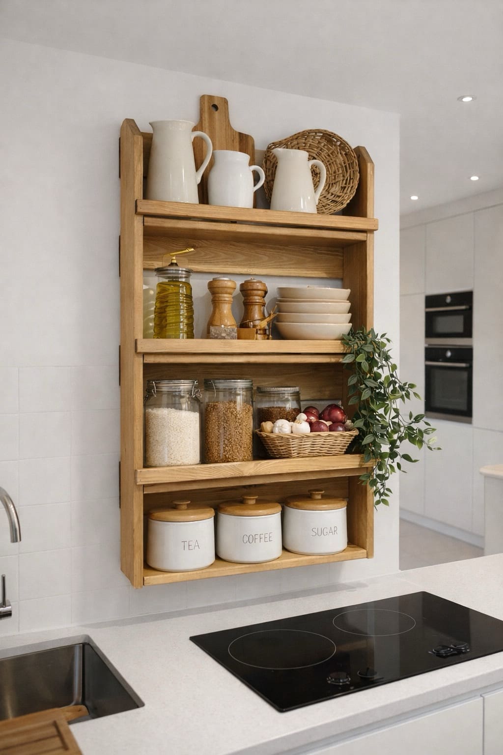 Kitchen wall mounted storage unit side profile showing depth and construction