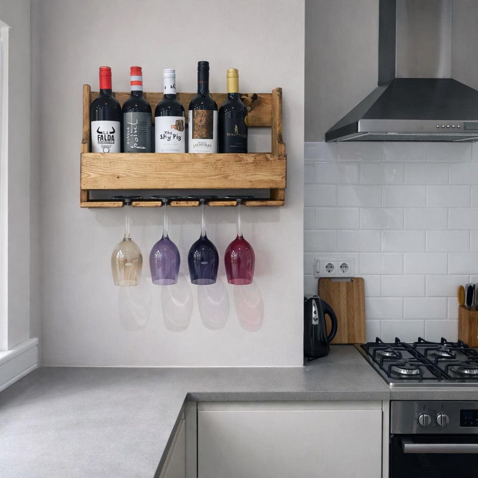 Handmade Wooden Wine Rack with Glass Holder