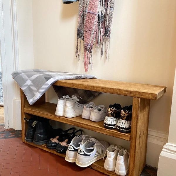 Handmade Farmhouse Style Wood Shoe Bench