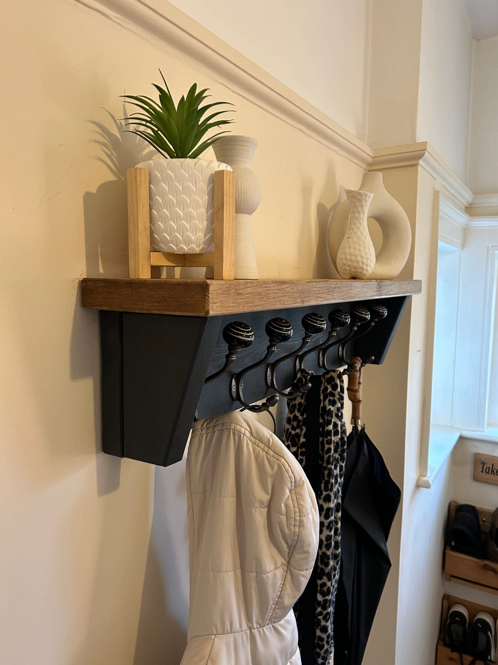 Black Handmade Farmhouse Coat Rack with Shelf