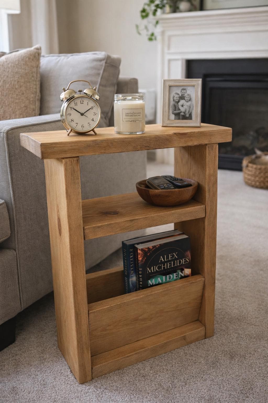 Rustic Wooden Slimline Sofa Side Table