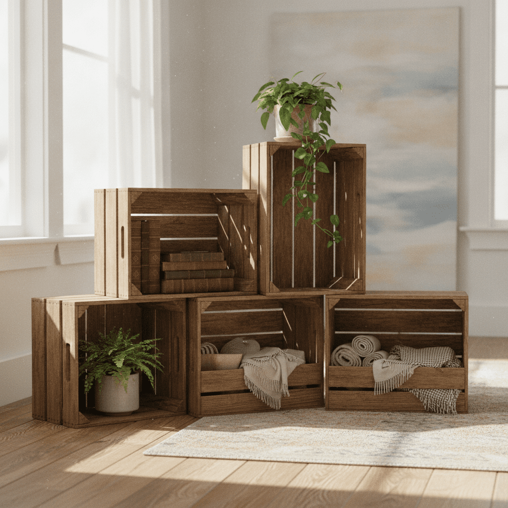 Handmade wooden storage crates from Our Home to Yours