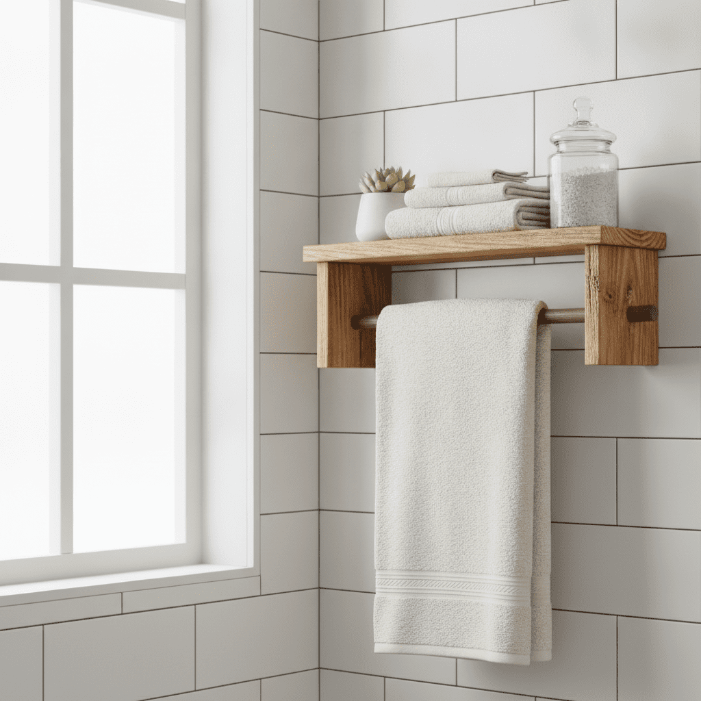 Handmade wooden towel holder for bathroom wall mounting